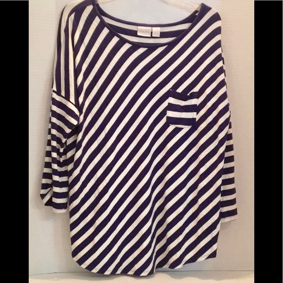 Chico's Tops - CHICO’S Diagonal Navy White Striped 3/4 SLEEVE XL